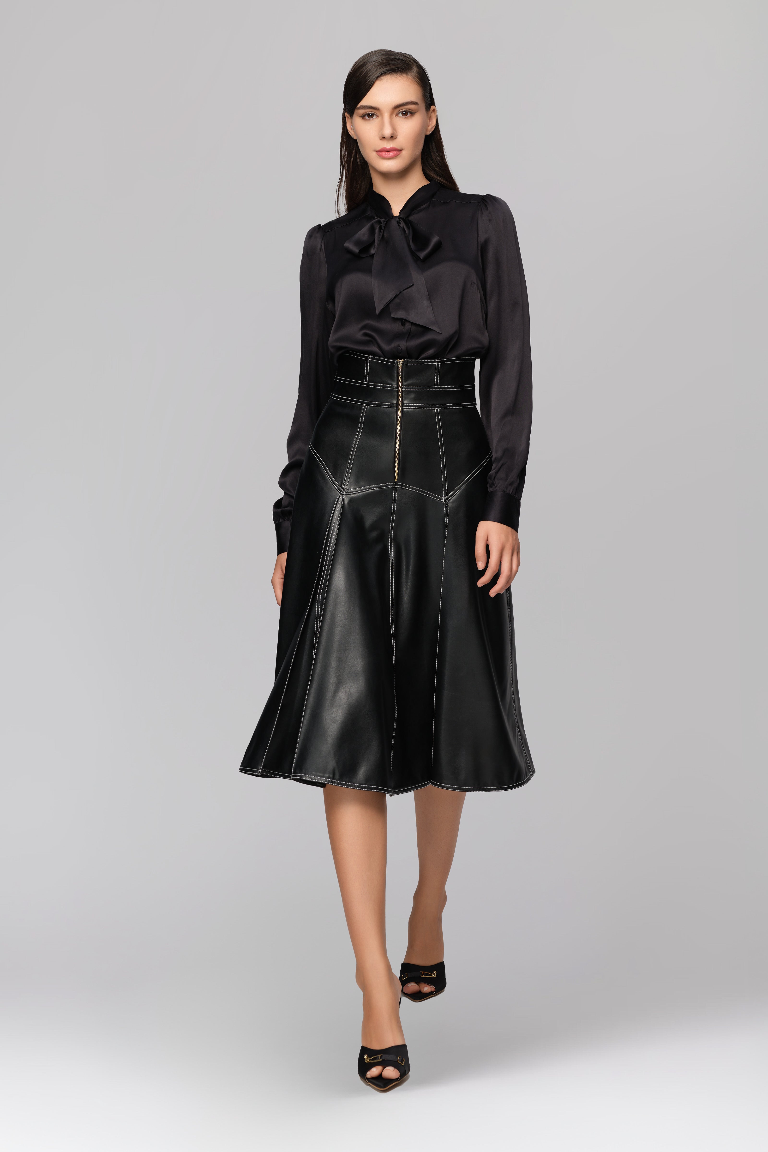 Underline Eco Leather Skirt Black