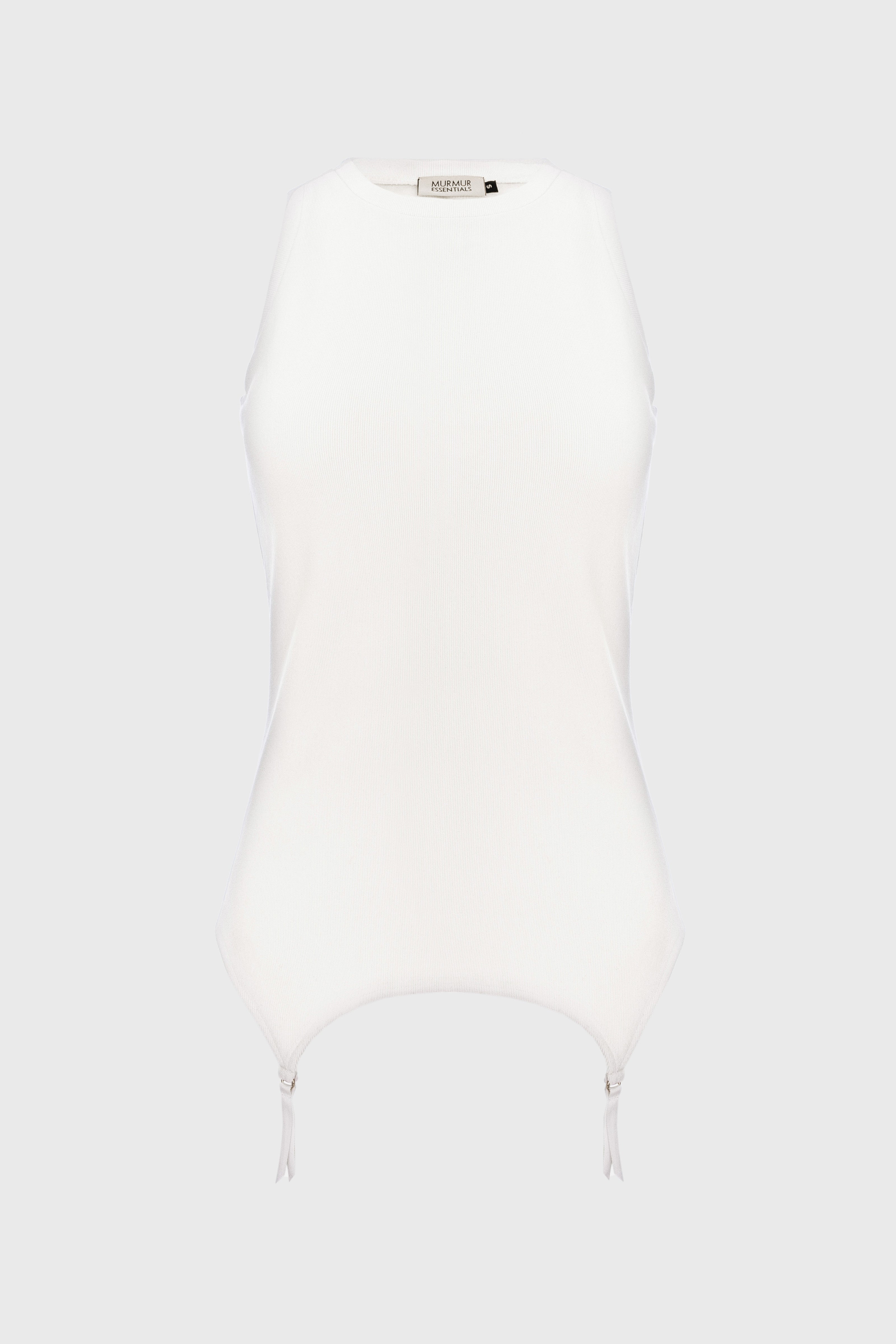 Top alb fara maneci reiat Garter