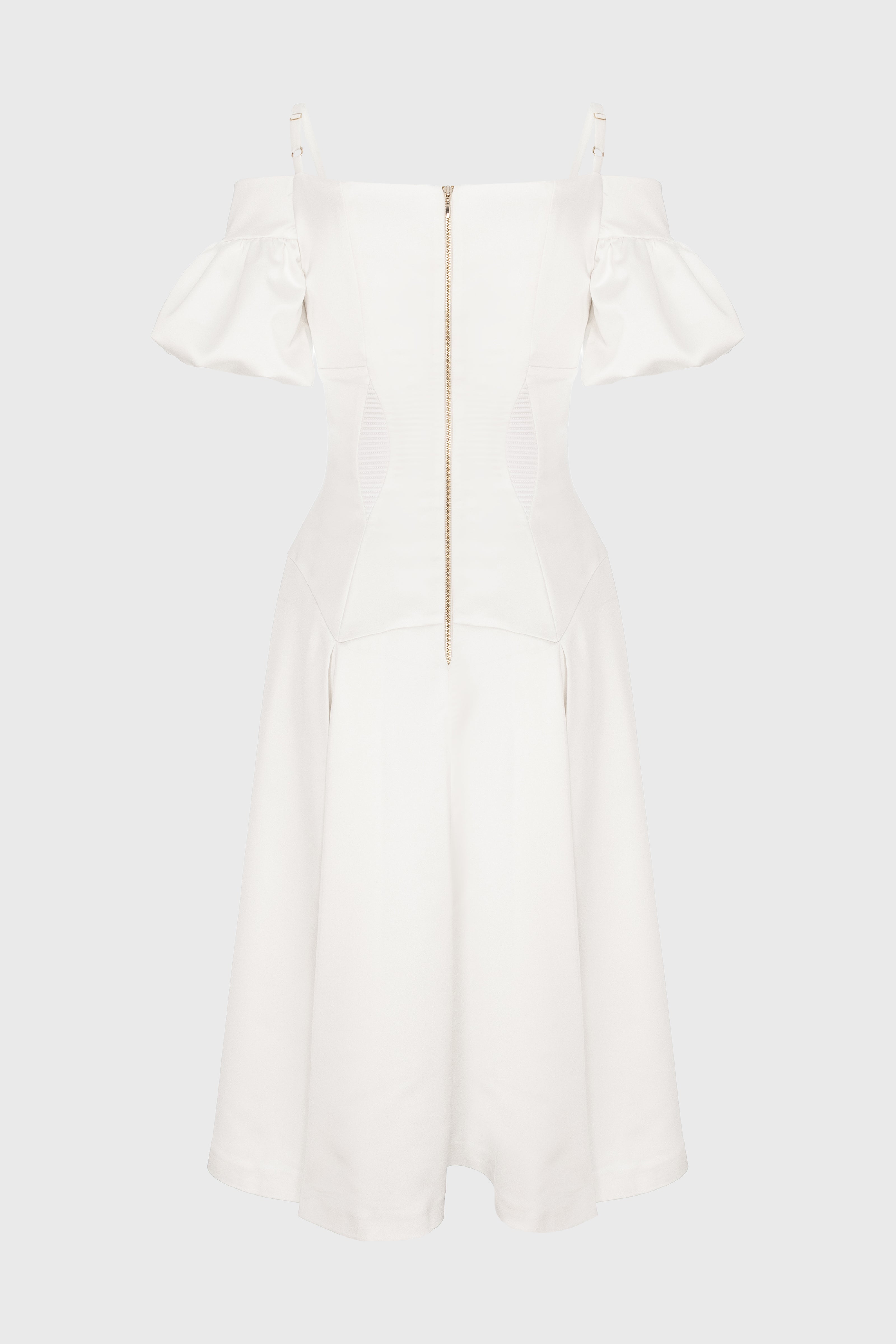 Rochie alba din satin cu maneci bufante Haze