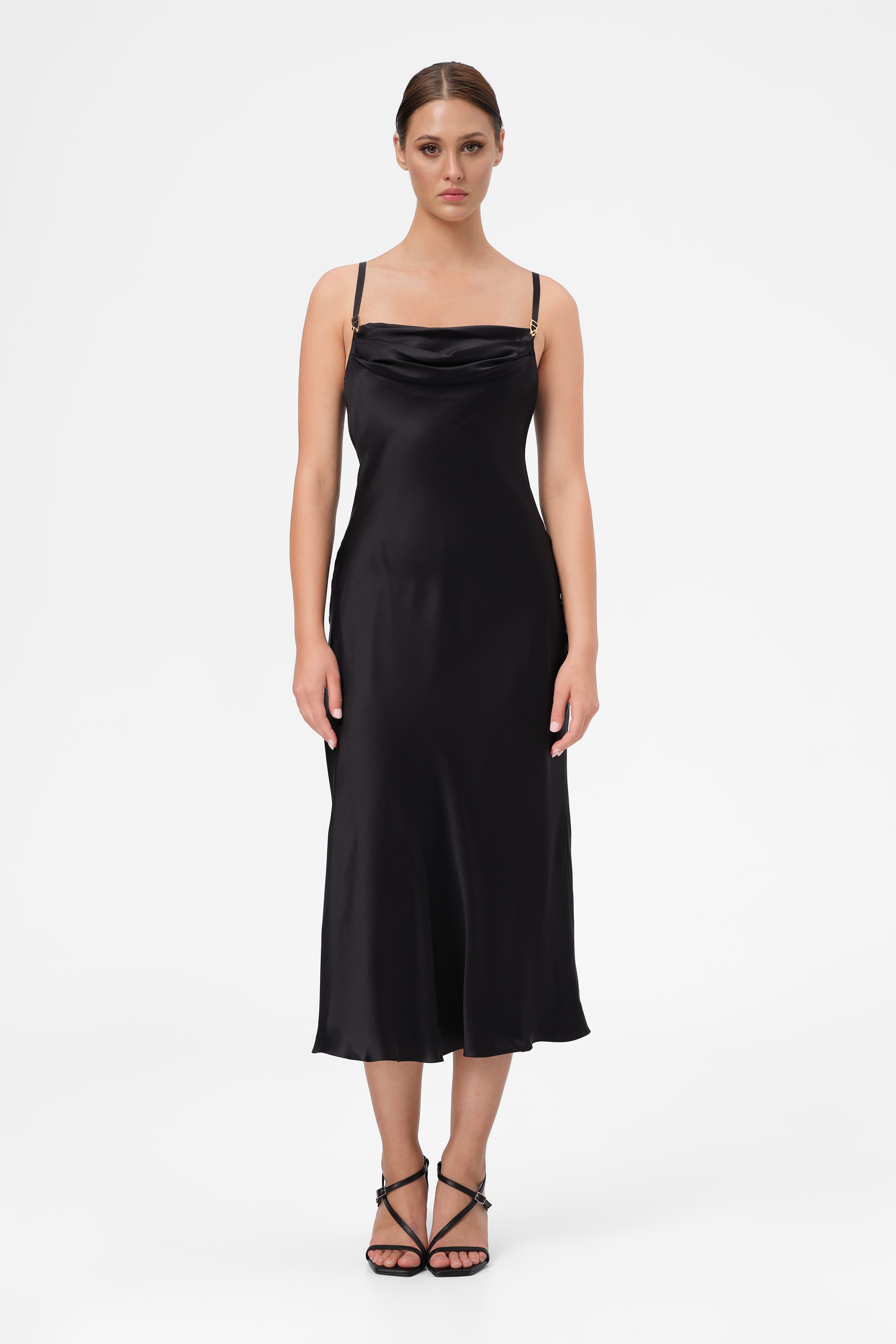 Rochie neagra midi din matase naturala Slip