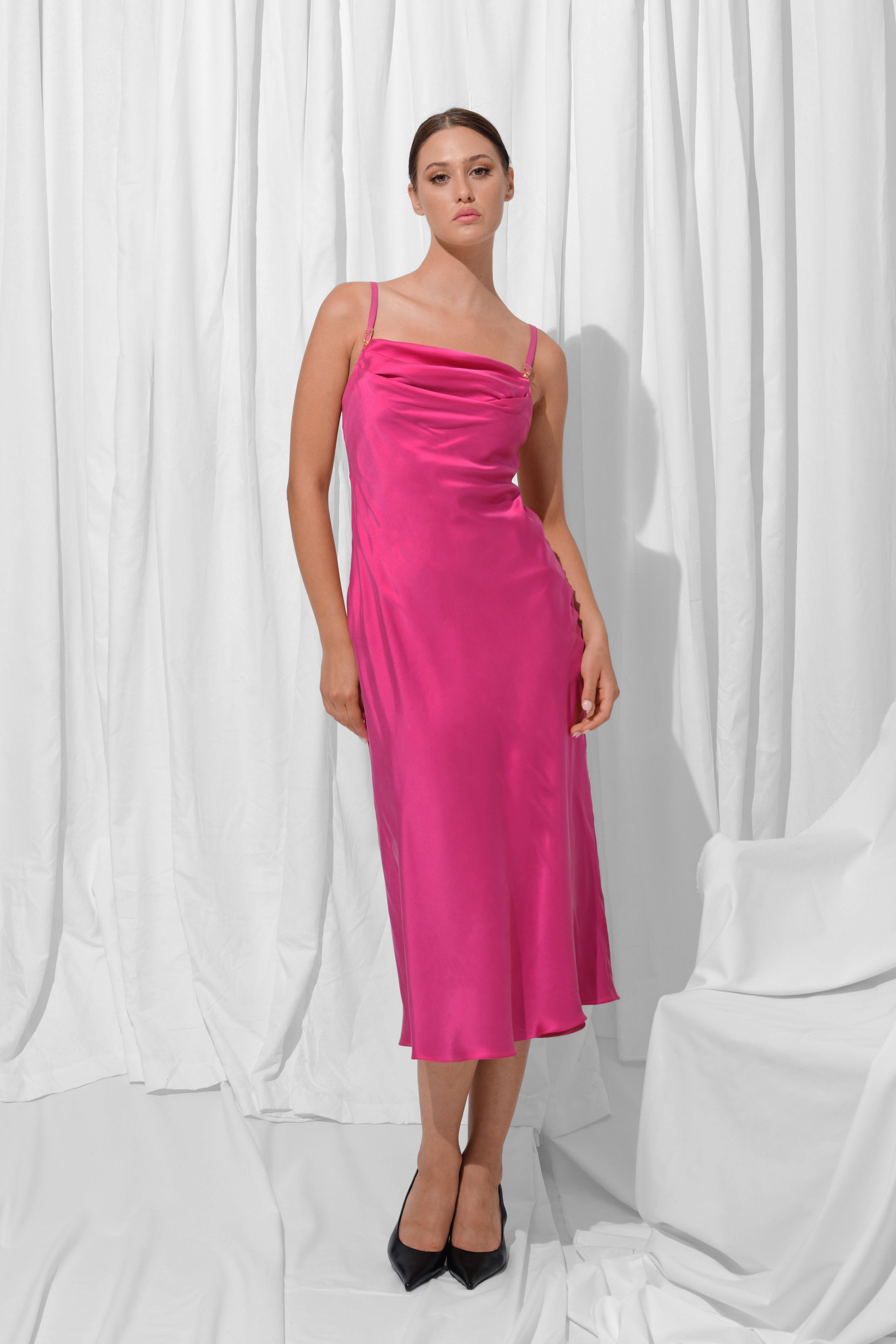 Slip Silk Midi Dress Raspberry Pink