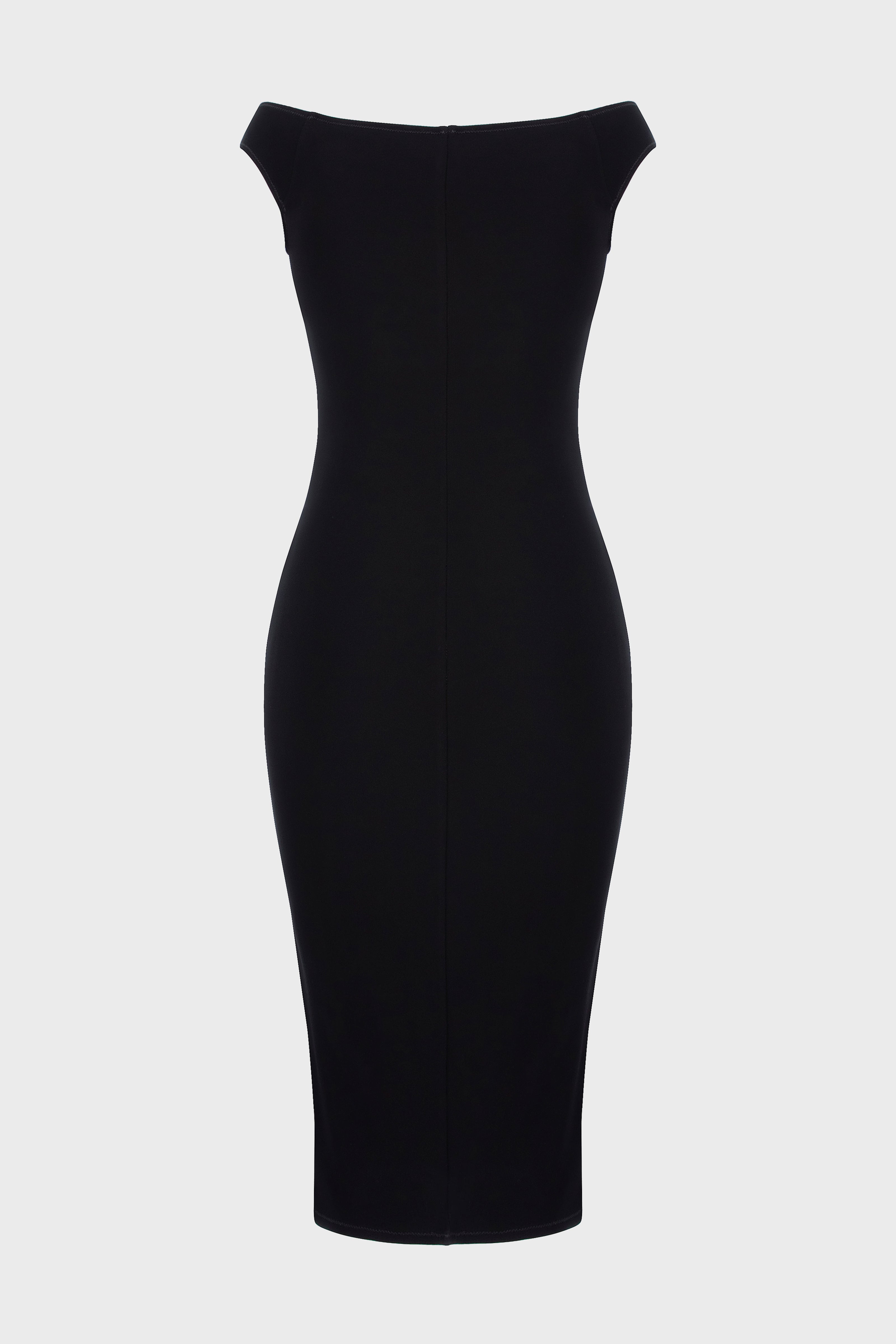 Rochie neagra midi din tricot texturat din vascoza Explicit