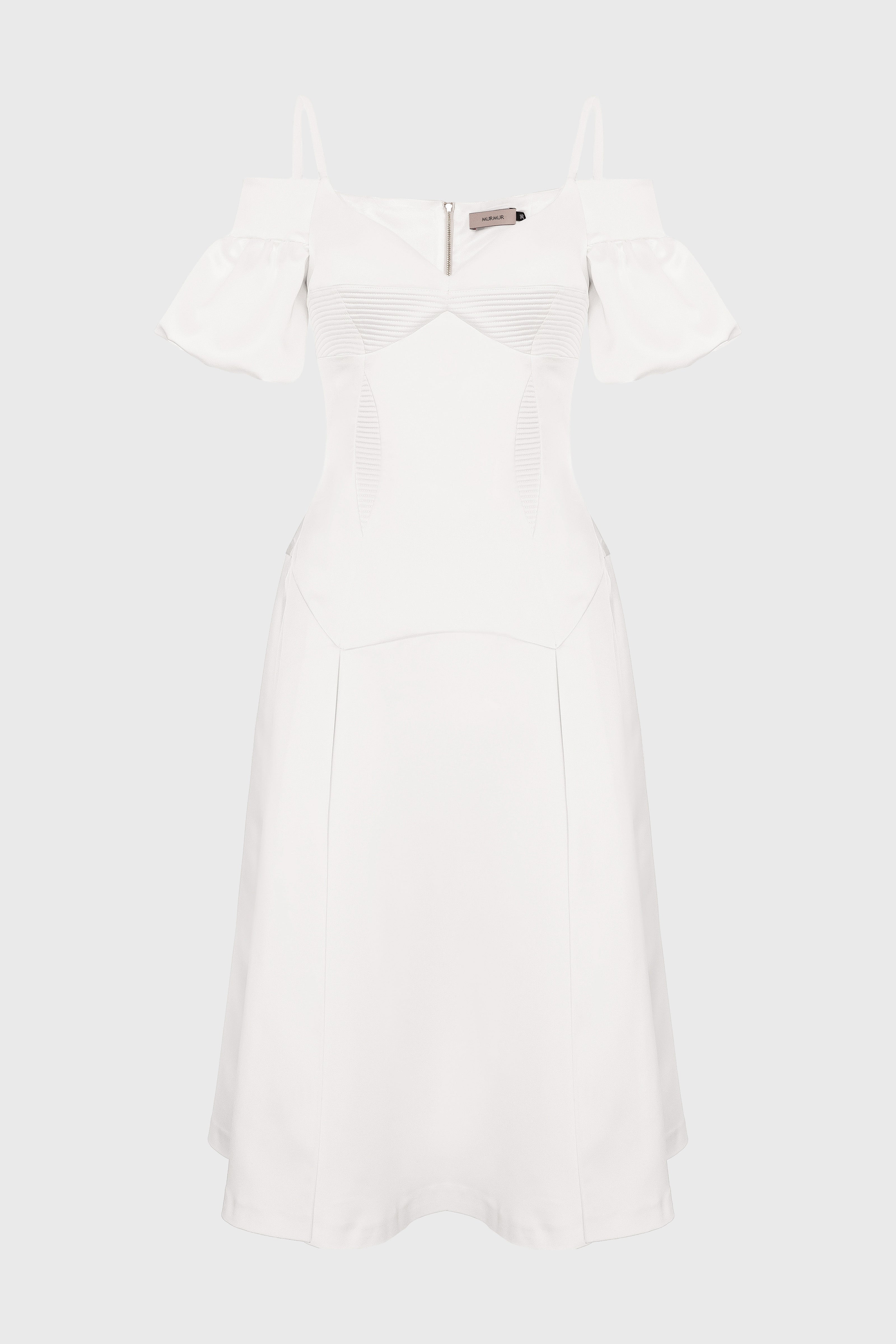 Rochie alba din satin cu maneci bufante Haze