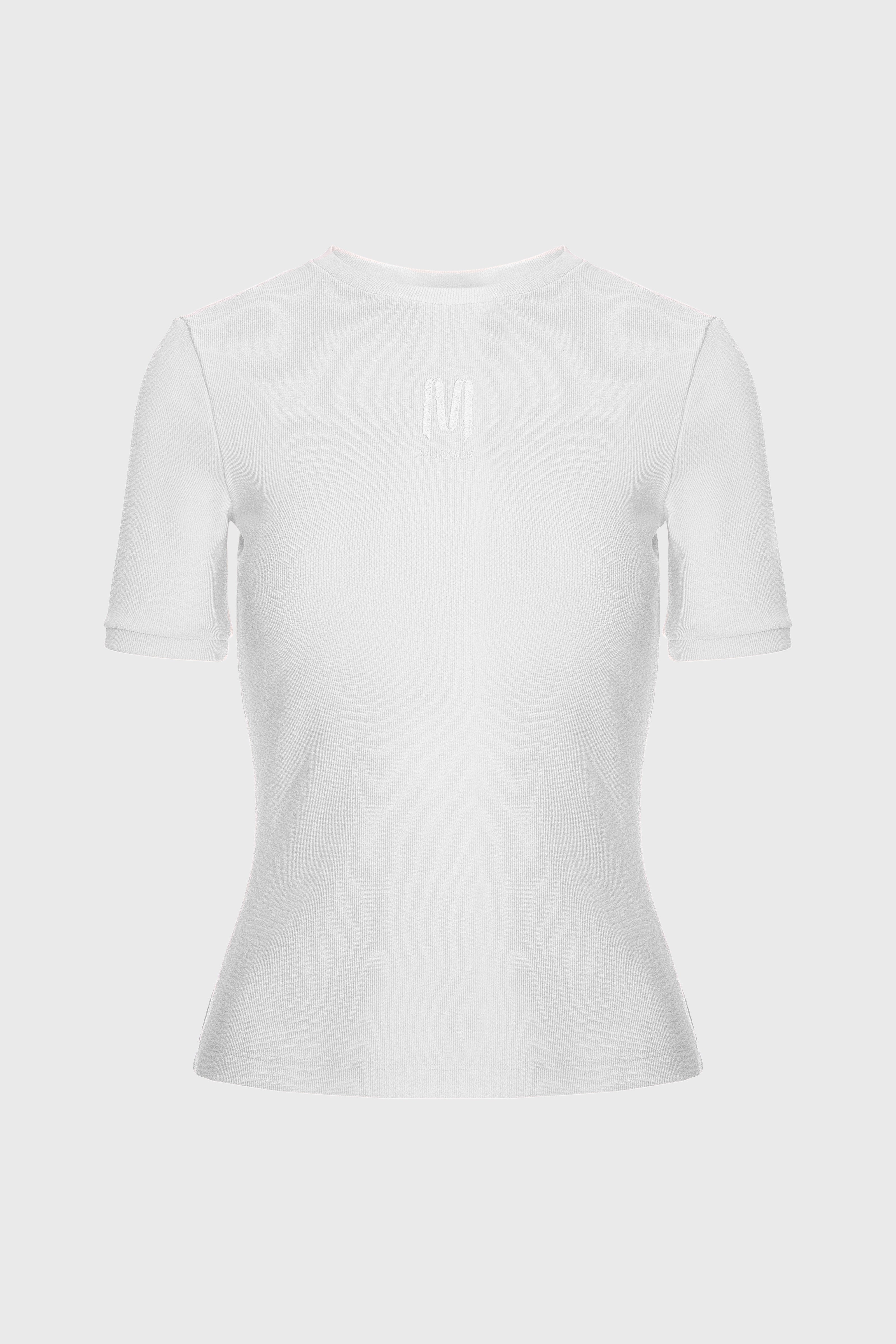 Tricou alb din bumbac reiat Logo