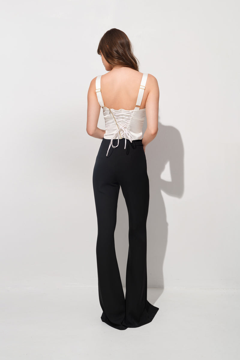 Corset alb din satin cu cupe si insiretare Sculpt
