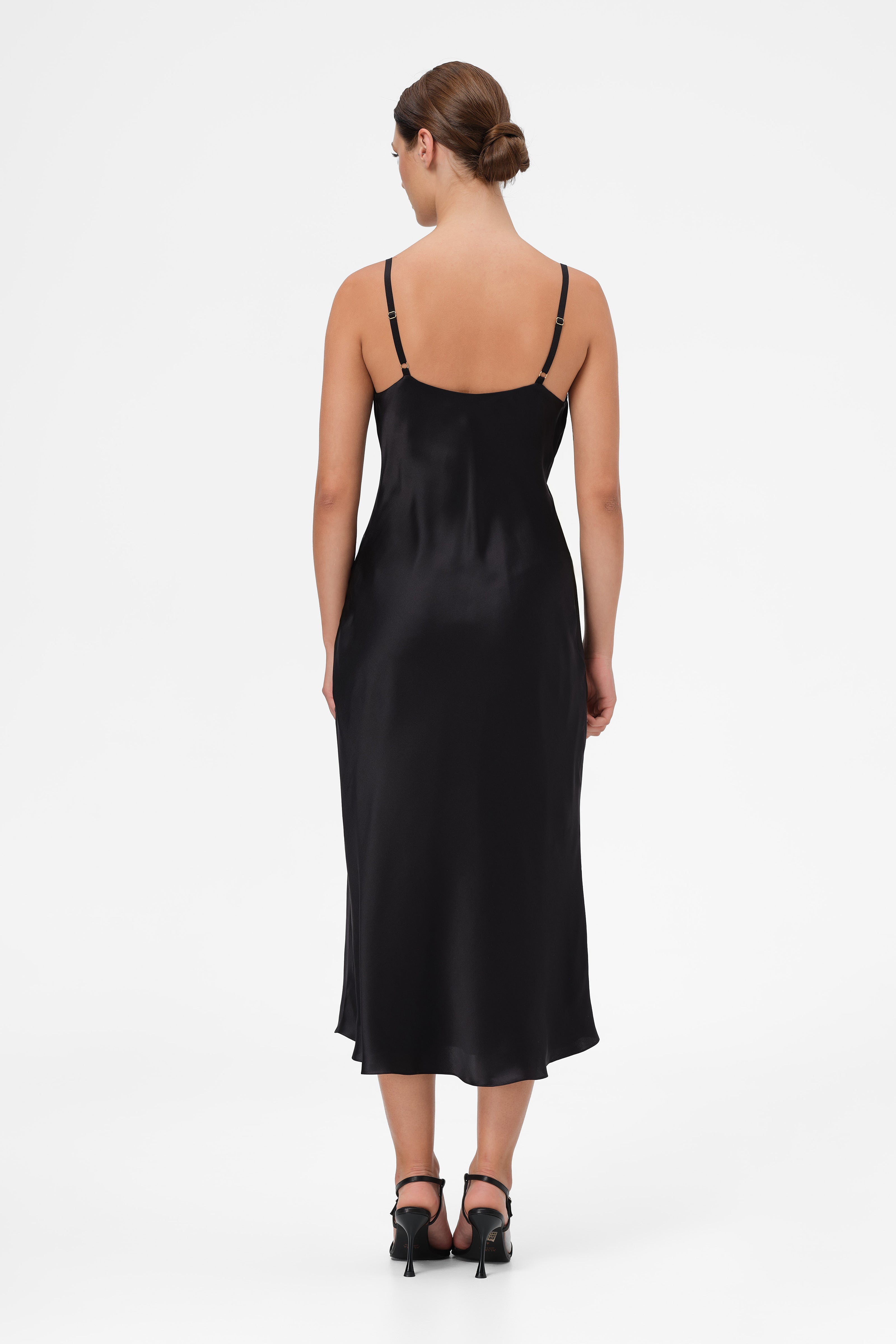 Rochie neagra midi din matase naturala Slip