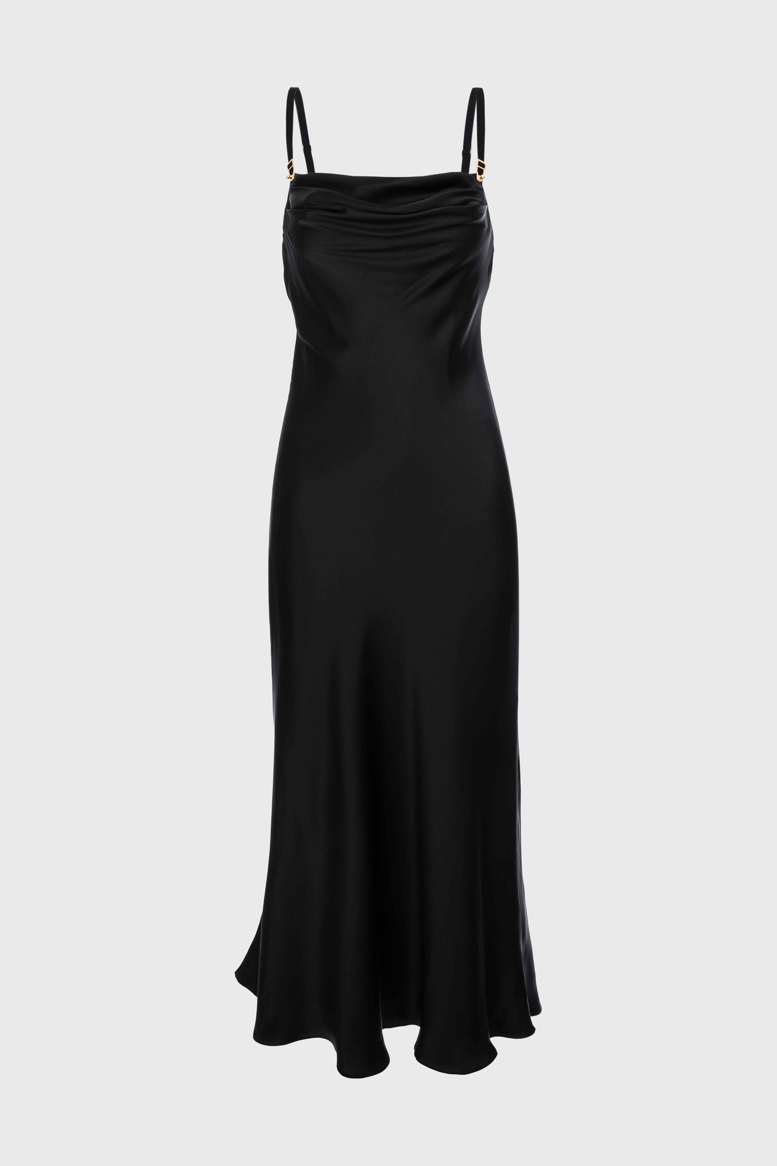 Rochie neagra midi din matase naturala Slip