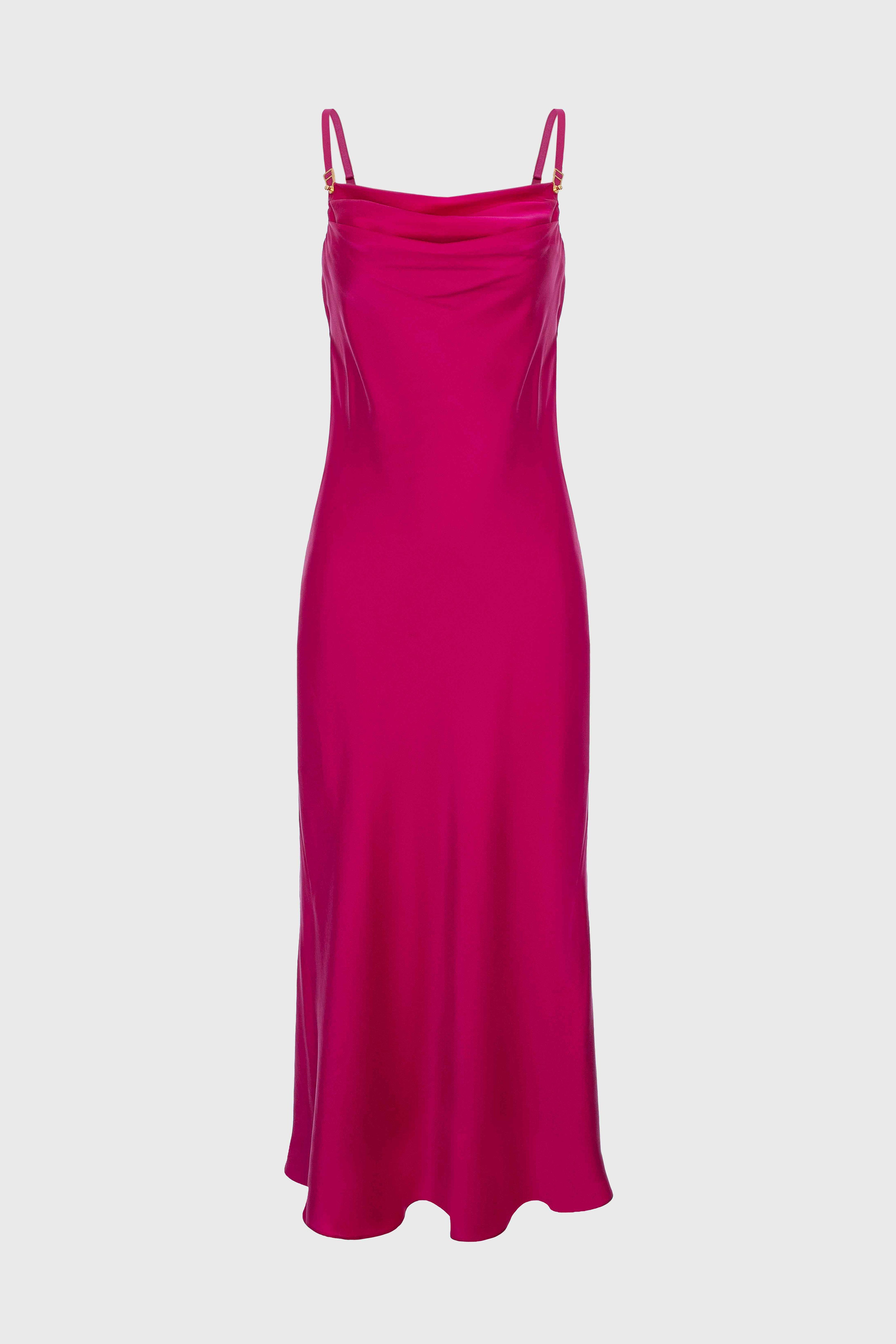 Rochie roz intens midi din matase naturala Slip