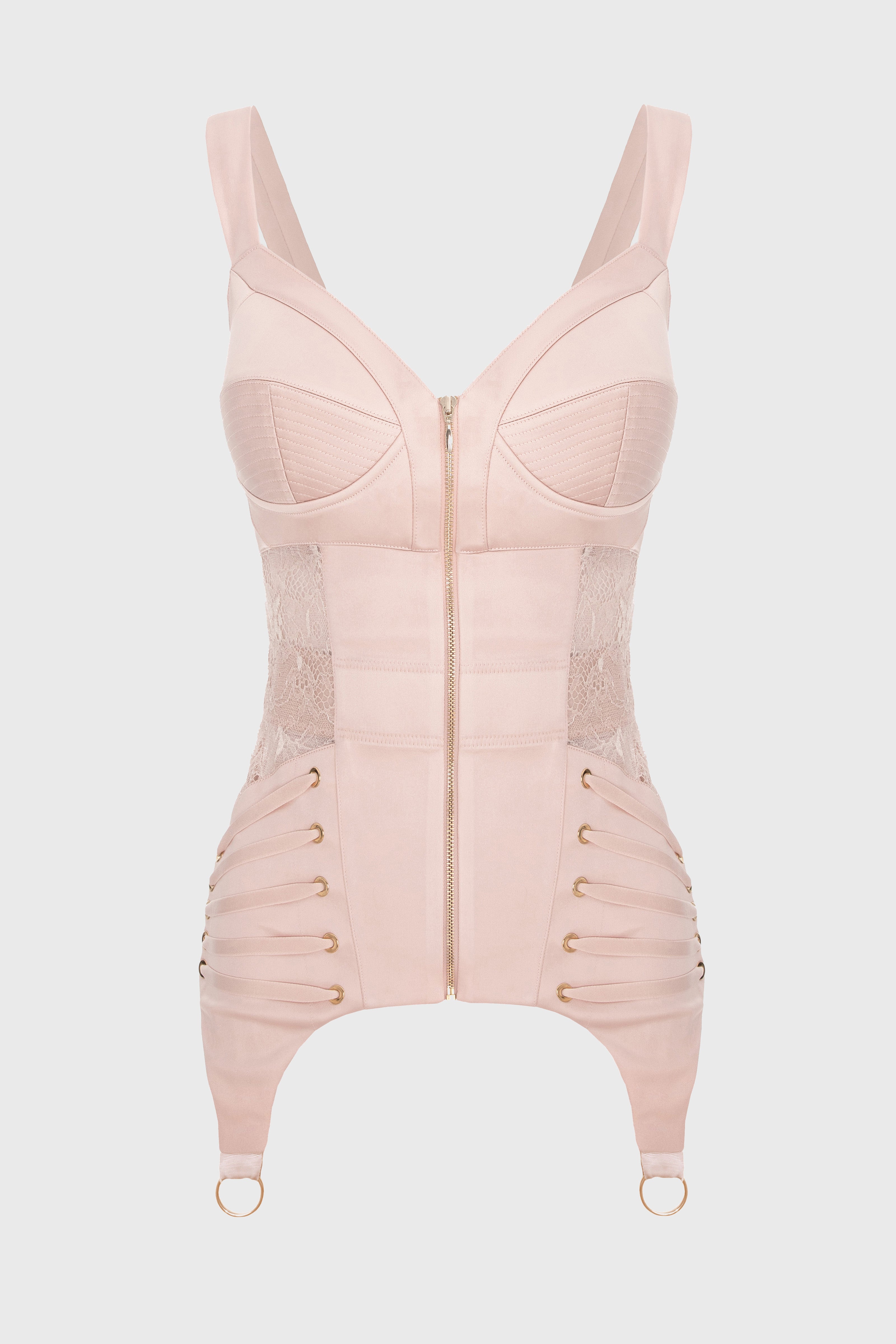 Corset roz pudrat din satin si dantela Zest