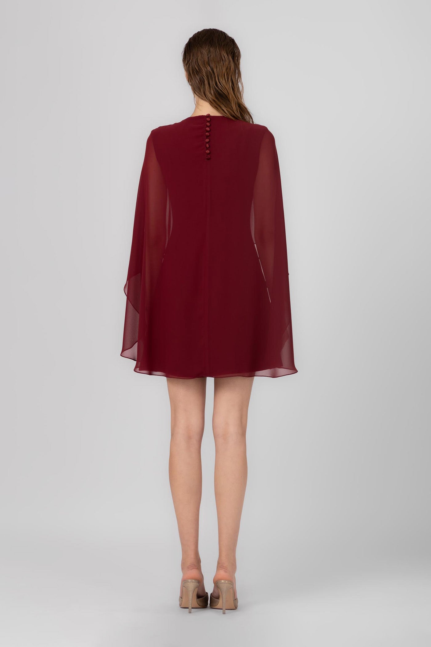 Rochie roșu burgund midi cu capă Veil